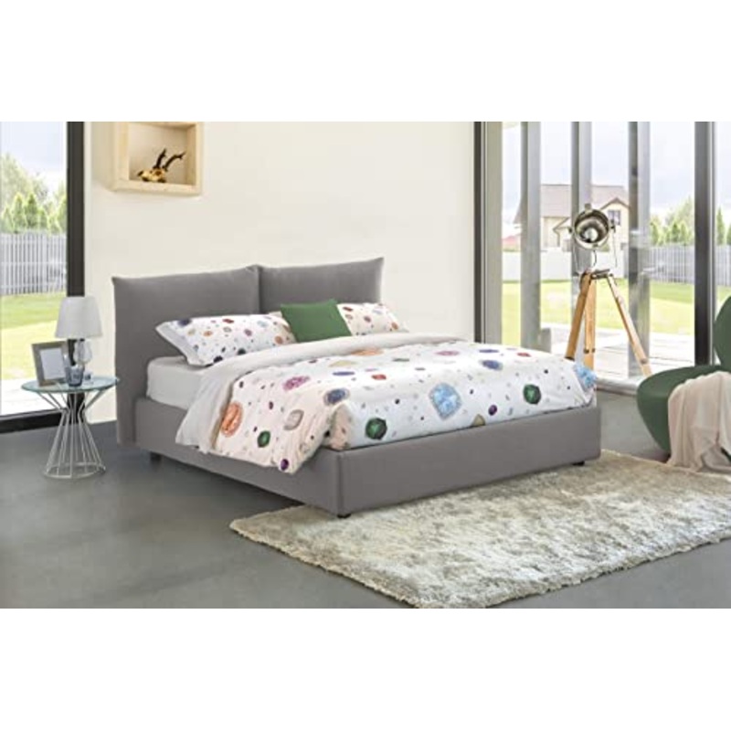 Talamo Italia Letto contenitore Matrimoniale Rosa, Made in Italy, Letto con rivestimento in tessuto, Apertura frontale, adatto per materasso cm 160×200, Grigio