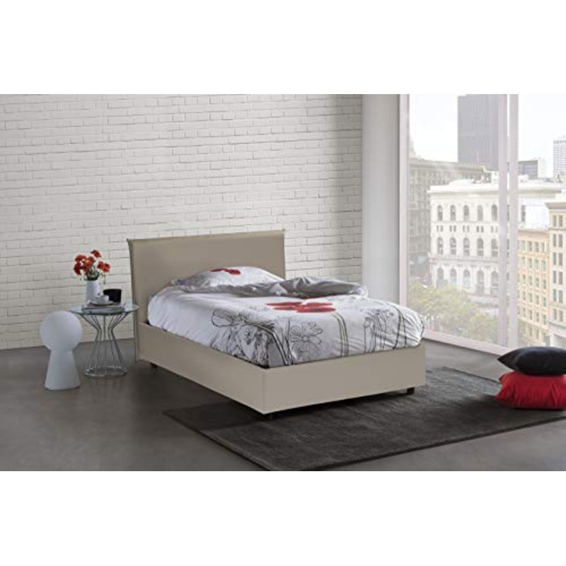 Talamo Italia Letto contenitore Una piazza e mezza Anna, Made in Italy, Letto con rivestimento in ecopelle, Apertura frontale, con materasso cm 120×190 incluso, Tortora