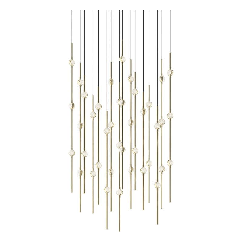 Aries 24″ Square LED Pendant Satin Brass with Clear Faceted Acrylic 2700K 10′ Adjustable Cord