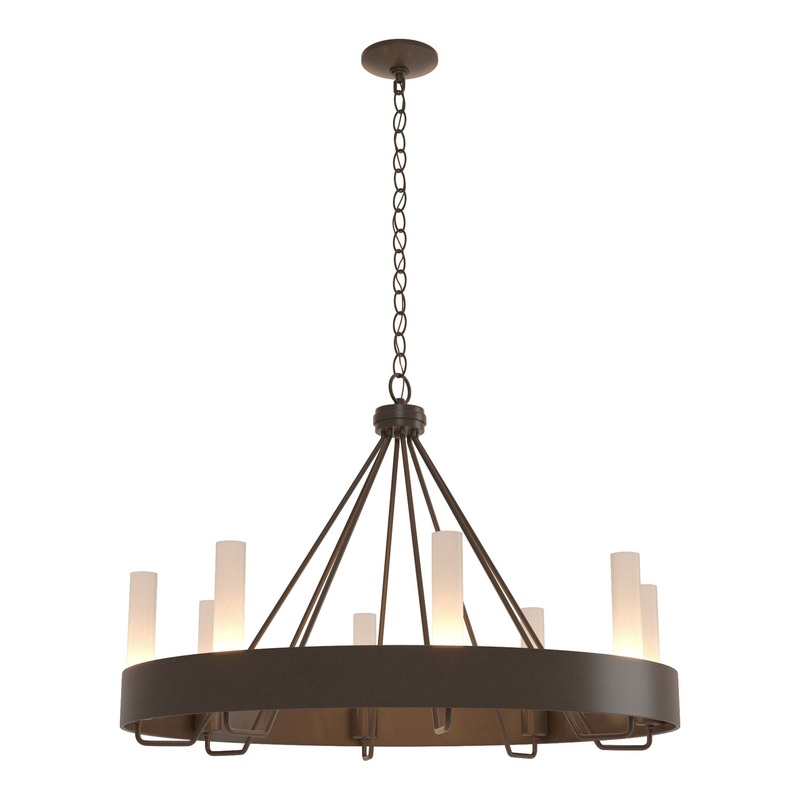 Banded Ring Chandelier Bronze Frosted Glass