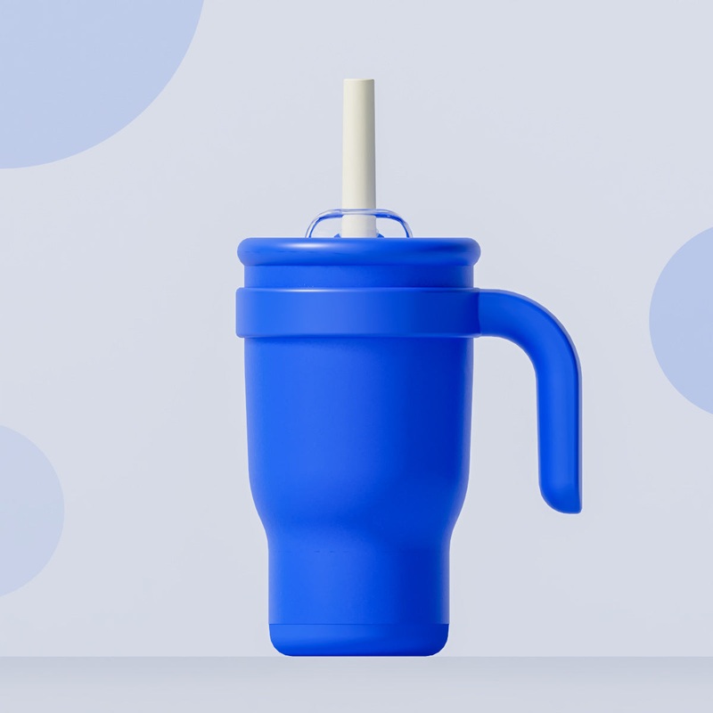Blue 14oz Insulated Tumbler with Handle & Straw – 304 Stainless Steel Car Cup (Contrast Color)