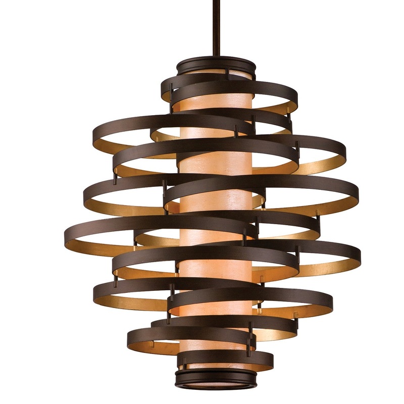 Corbett Lighting 113-44-BRL/GL Vertigo Three Light Chandelier Bronze And Gold Leaf
