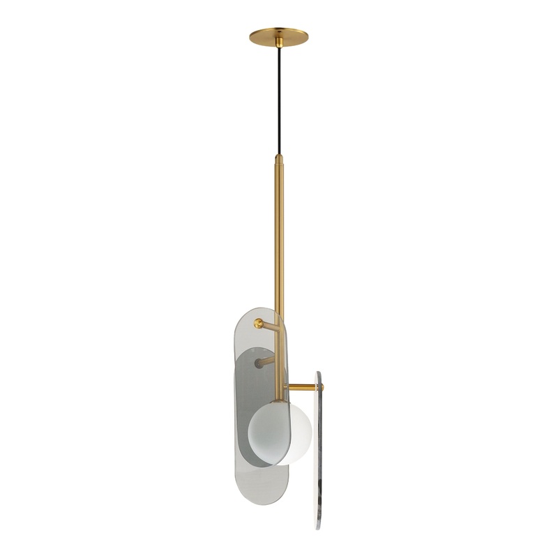 Megalith Cord Hung LED Pendant Natural Aged Brass Mirror Smoke Glass