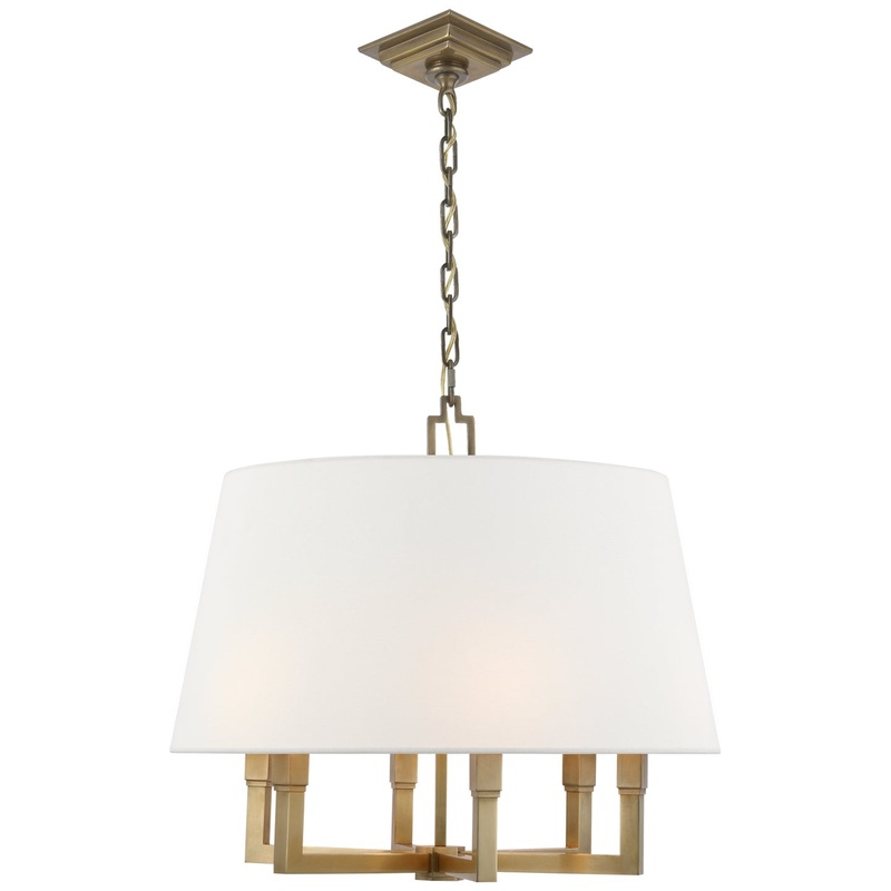 Six Light Hanging Lantern from the Square Tube Collection in Hand-Rubbed Antique Brass Finish by Visual Comfort Signature