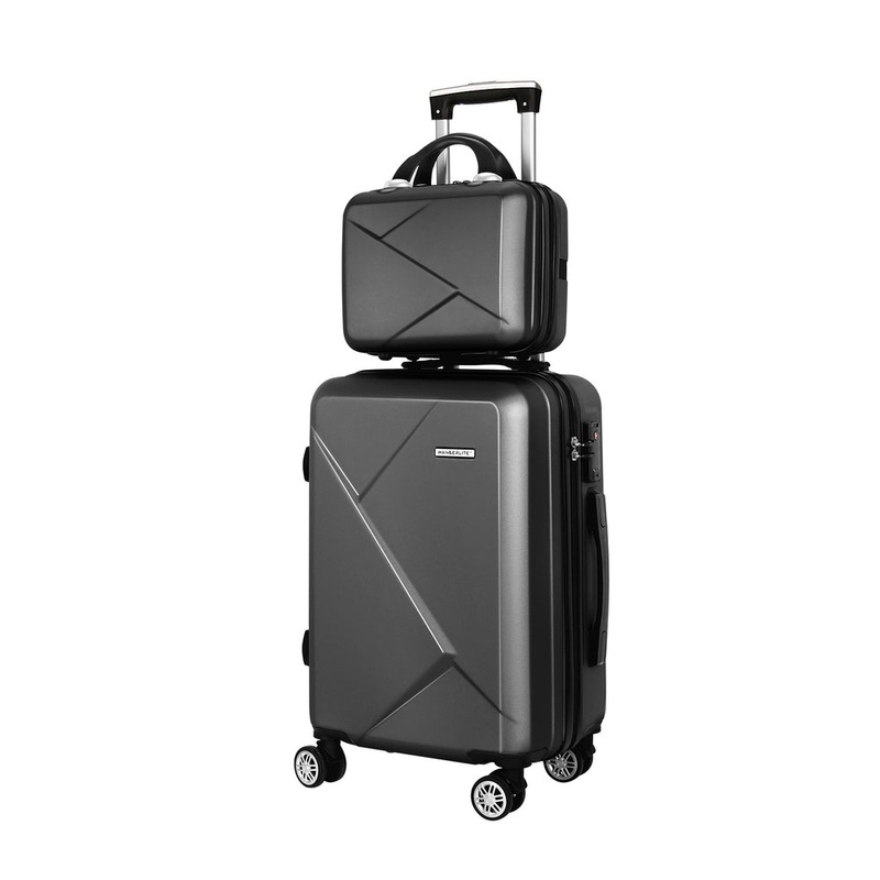 Wanderlite 2pc Luggage 12″ 20″ Trolley Travel Suitcase Storage Carry On TSA Lock Black