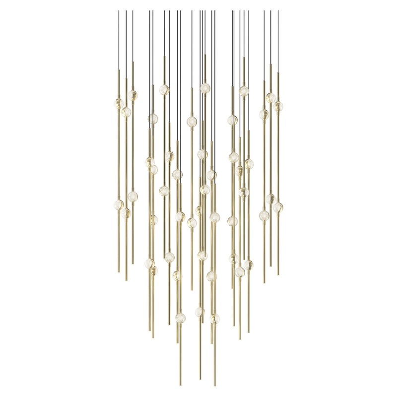 Aries 25″ Round LED Pendant Satin Brass with Clear Faceted Acrylic 2700K 10′ Adjustable Cord