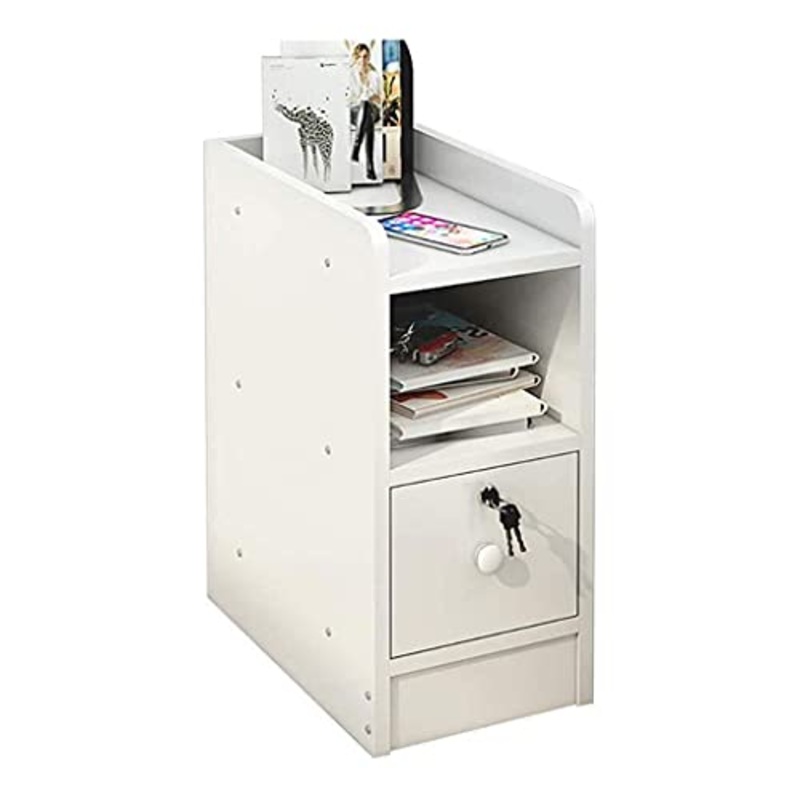Comodini Camera da letto Comodino stretto con scaffale aperto, comodino con 1 cassetto serratura armadio comodino mobili da comodino tavolino da caff tavolino da tavola di accento MDF facile accessor