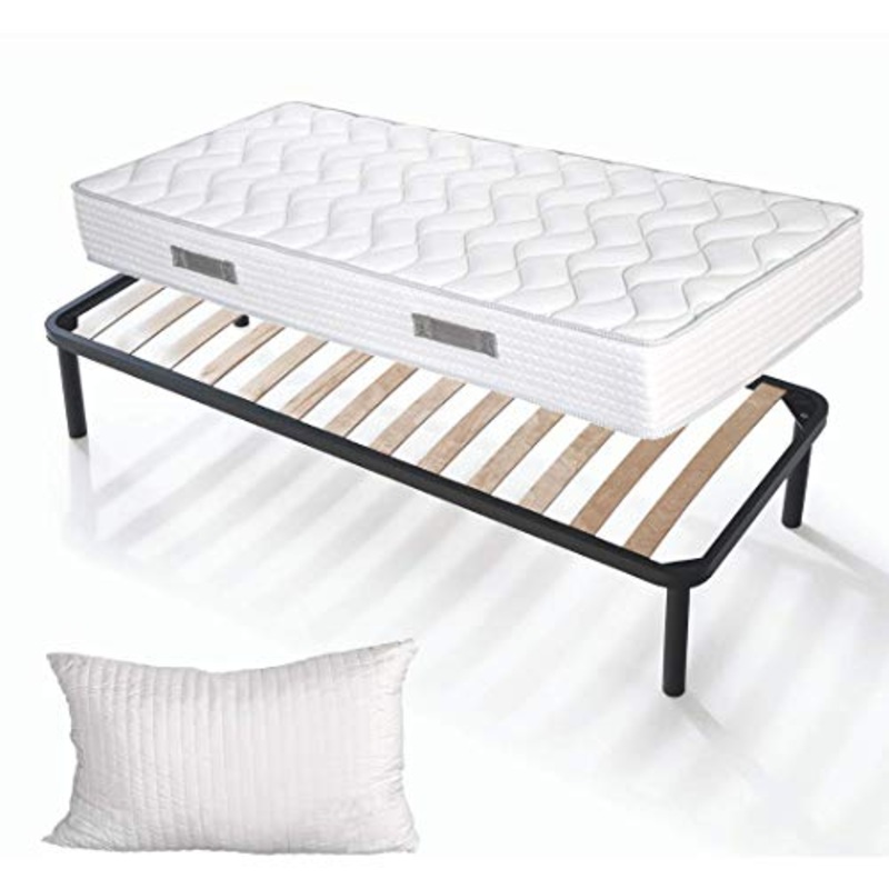 Evergreenweb – Kit Rete e Materasso Singolo 80×190 Alto 20 cm + Cuscino Memory Foam Gratis, Set Letto Materasso Effetto MASSAGGIANTE e Rete Singola a Doghe in Legno Naturale Ortopedica Offerta