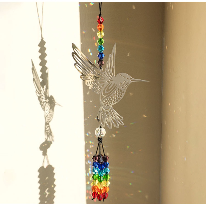 (Style C)2 PCS Hummingbird Metal Suncatcher with Crystal Accents – for Window or Wall Indoor Hanging Ornament