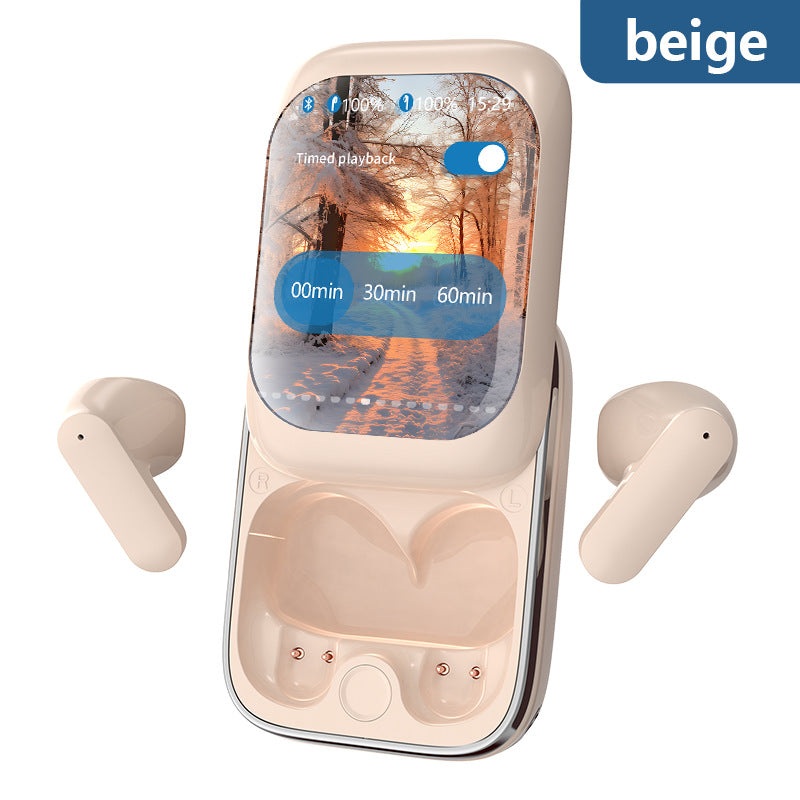 TWS Wireless Earbuds with LED Touch Screen Charging Case – Bluetooth 5.3, HIFI Sound, Standalone Music Playback & Game Mode(Beige)