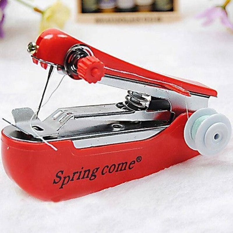 2 Pcs Red Portable Mini Handheld Sewing Machine – Manual Stitching Tool for Quick Fabric Repairs