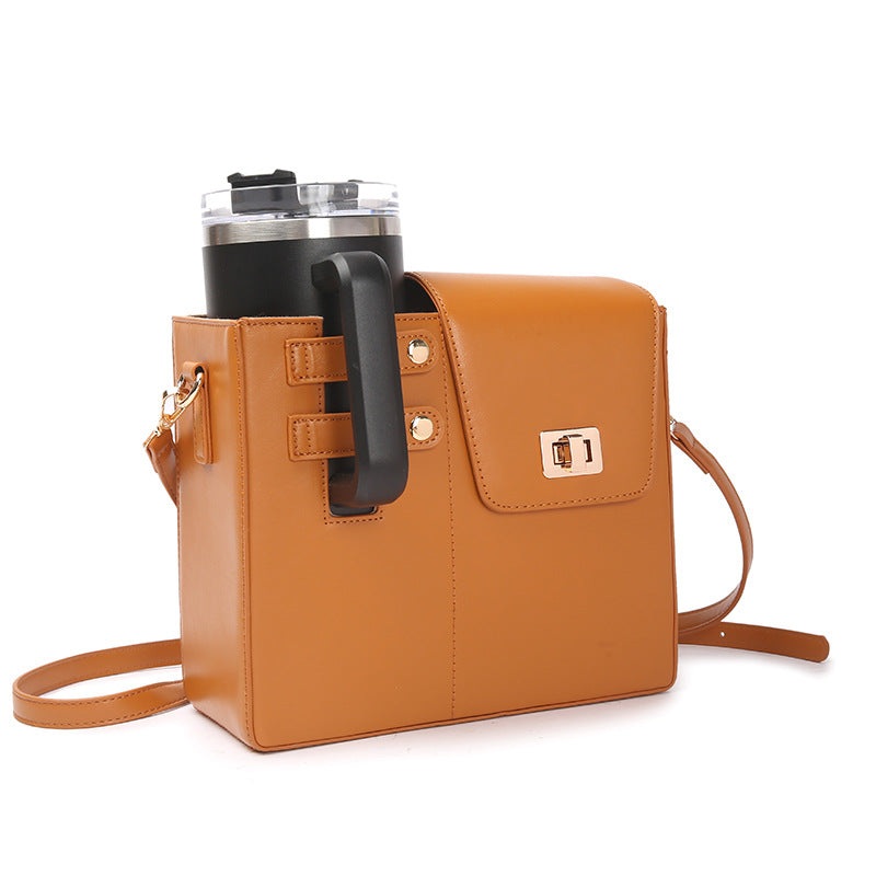 Brown Portable Insulated Water Bottle Carrier Bag with Adjustable Shoulder Strap – Crossbody Drink Holder for Outdoor Activities