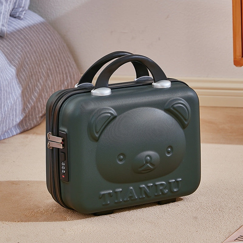 Cute Bear Face Hard-Shell Storage Case with Lock – 14-Inch green Travel Organizer