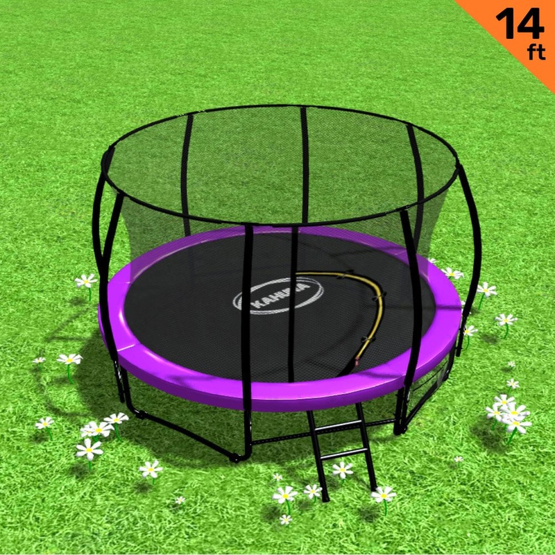 Kahuna 14ft Trampoline Free Ladder Spring Mat Net Safety Pad Cover Round Enclosure – Purple