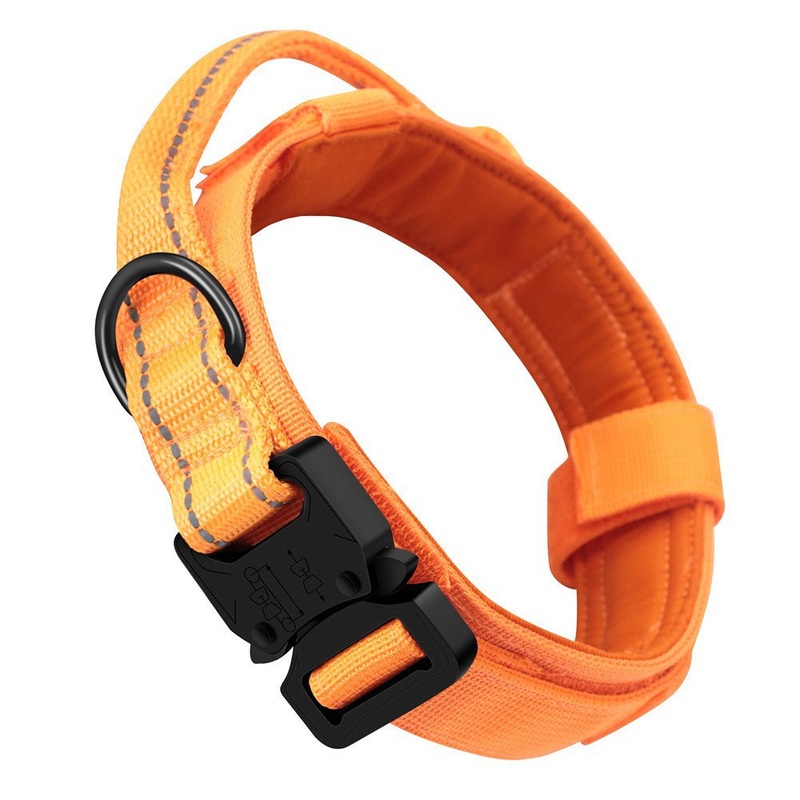 L Orange Tactical Dog Collar – Heavy Duty Nylon Pet Collar for Medium & Large Dogs, Adjustable (3.8cm Width)