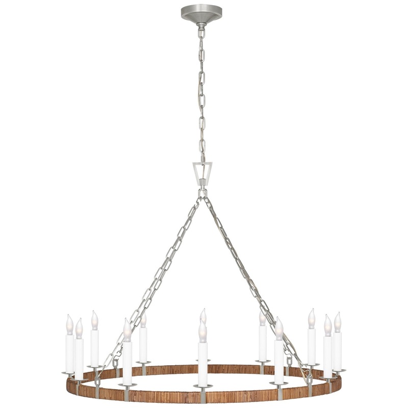 LED Chandelier from the Darlana Wrapped Collection in Polished Nickel And Natural Rattan Finish by Visual Comfort Signature
