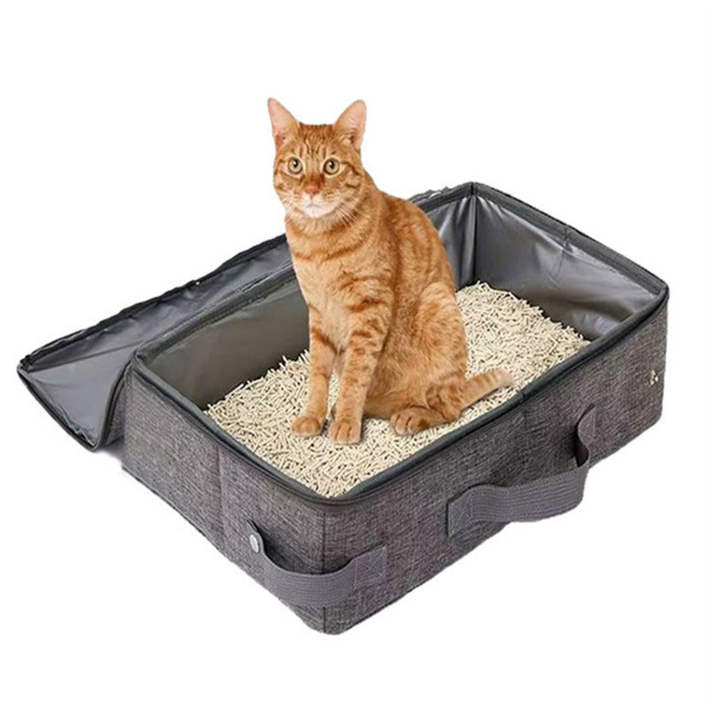 Light gray Portable Foldable Cat Litter Box – Waterproof Travel Litter Pan for Cats
