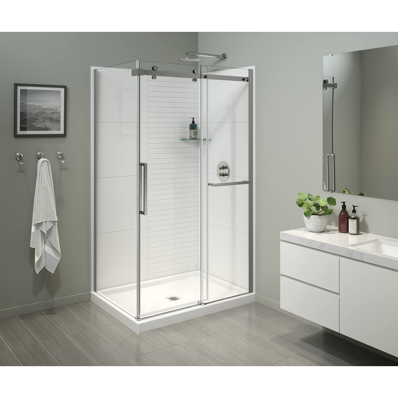 MAAX 134954-900-084-000 Halo Pro 48 x 32 x 78 3/4 in. 8mm Sliding Shower Door with Towel Bar for Corner Installation with Clear glass in Chrome