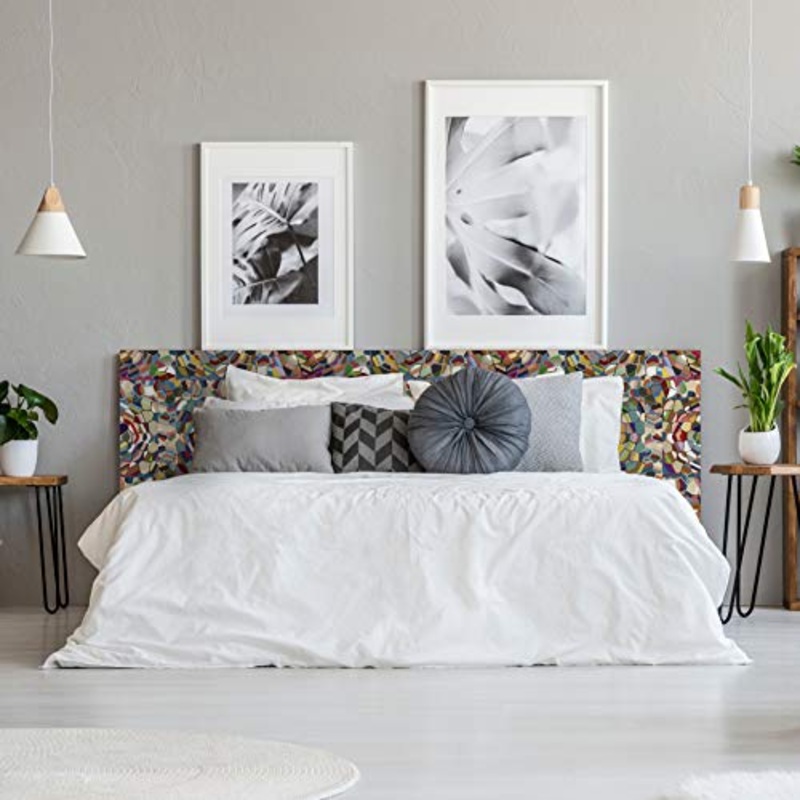 MEGADECOR Testiera per letto in PVC, decorativa, economica, con motivo astratto, mosaico, pietre multicolore, 200 cm x 60 cm