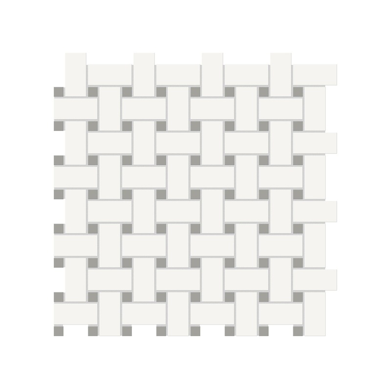 Soho Canvas White Matte Porcelain Basketweave Mosaics With Cement Chic Dot. 1 Sheet = .96 Sq. Ft.