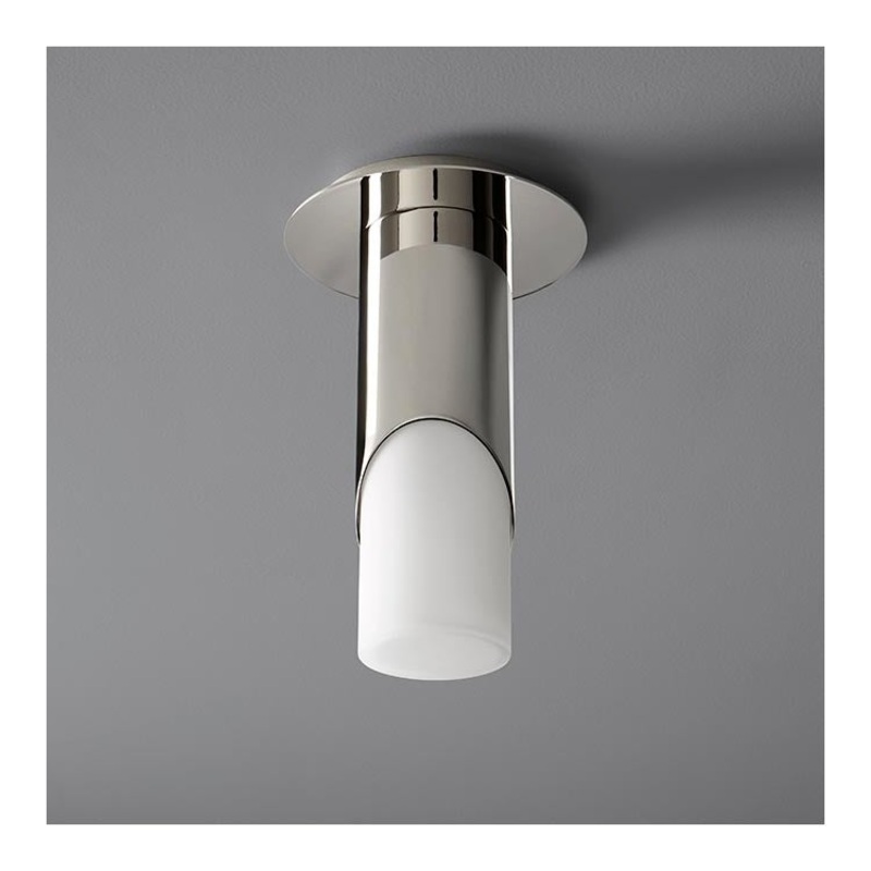 Ellipse Single-Light Small Flush Mount Ceiling Fixture with Glass Shade – Satin Nickel