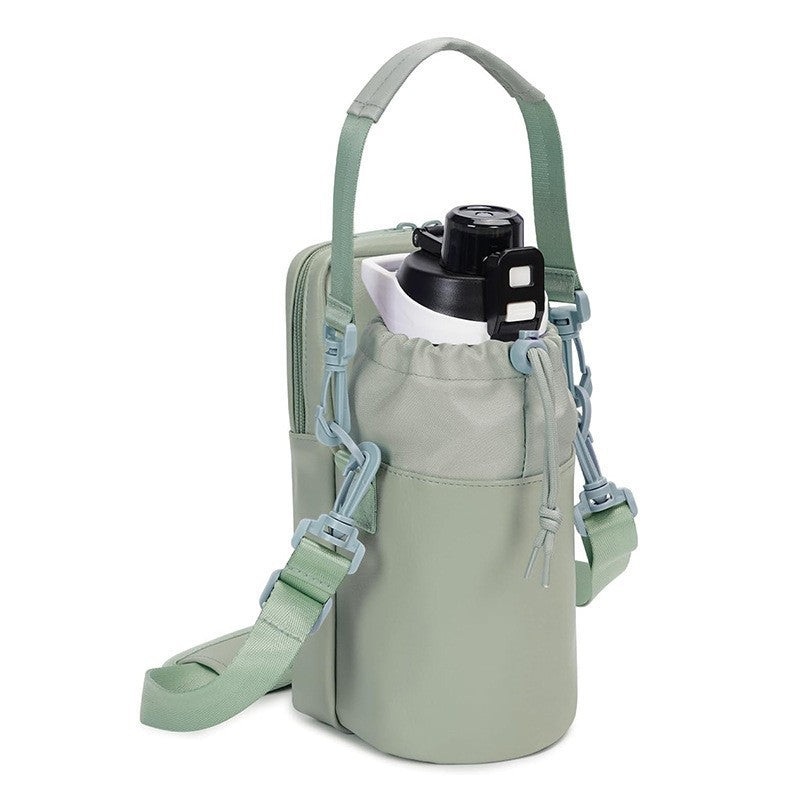 Green Stylish Water Bottle Carrier Bag with Phone Pocket, Key Clip & Adjustable Strap – Crossbody Sling Holder