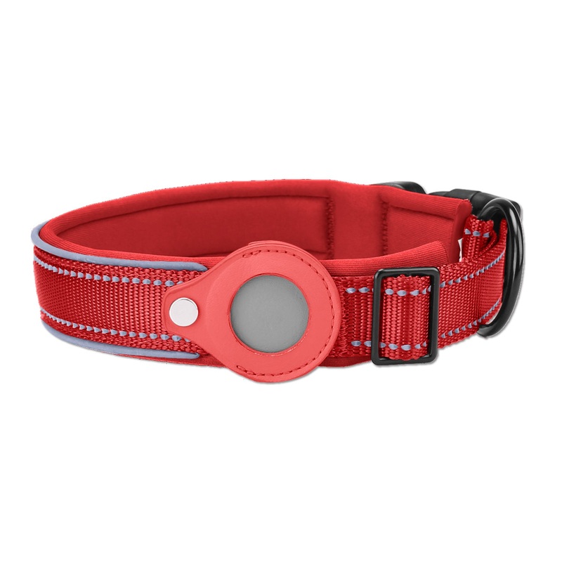 M Red Secure Nylon Dog Collar with Built-in Apple AirTag (not included) Holder Case – Pet Tracker Accessory