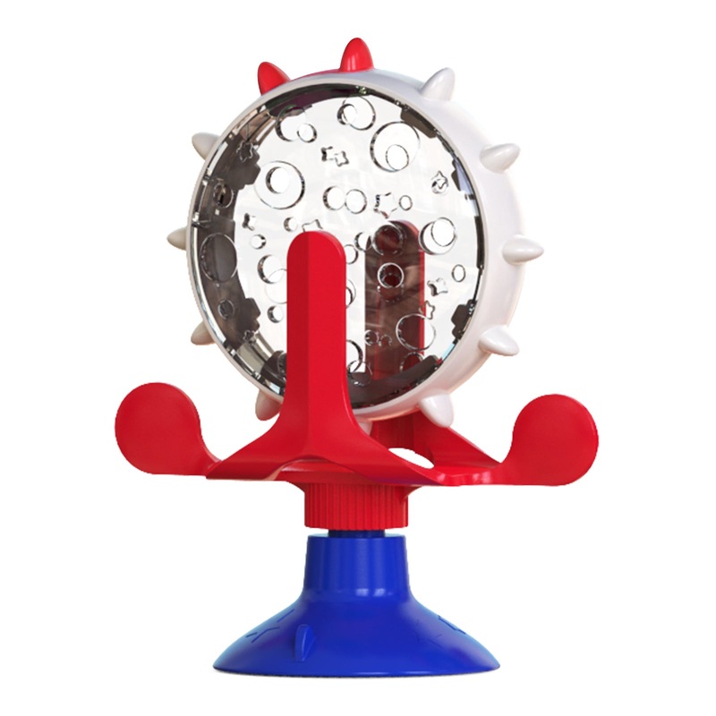 Red,Blue and White Interactive Pet Treat Dispenser – Spinning Wheel Food Puzzle Toy for Cats & Dogs with Suction Cup Base