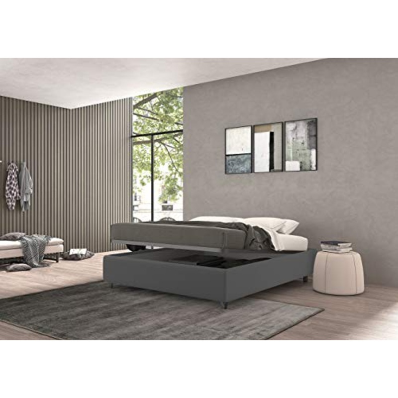 Talamo Italia Letto contenitore piazza e mezza Vivaldi, Made in Italy, Struttura in tessuto imbottito, Adatto a materasso 120×190 cm, Grigio