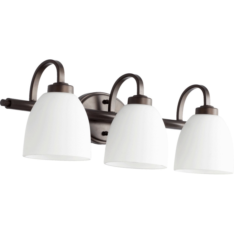 Three Light Vanity from the Reyes Collection in Oiled Bronze Finish by Quorum
