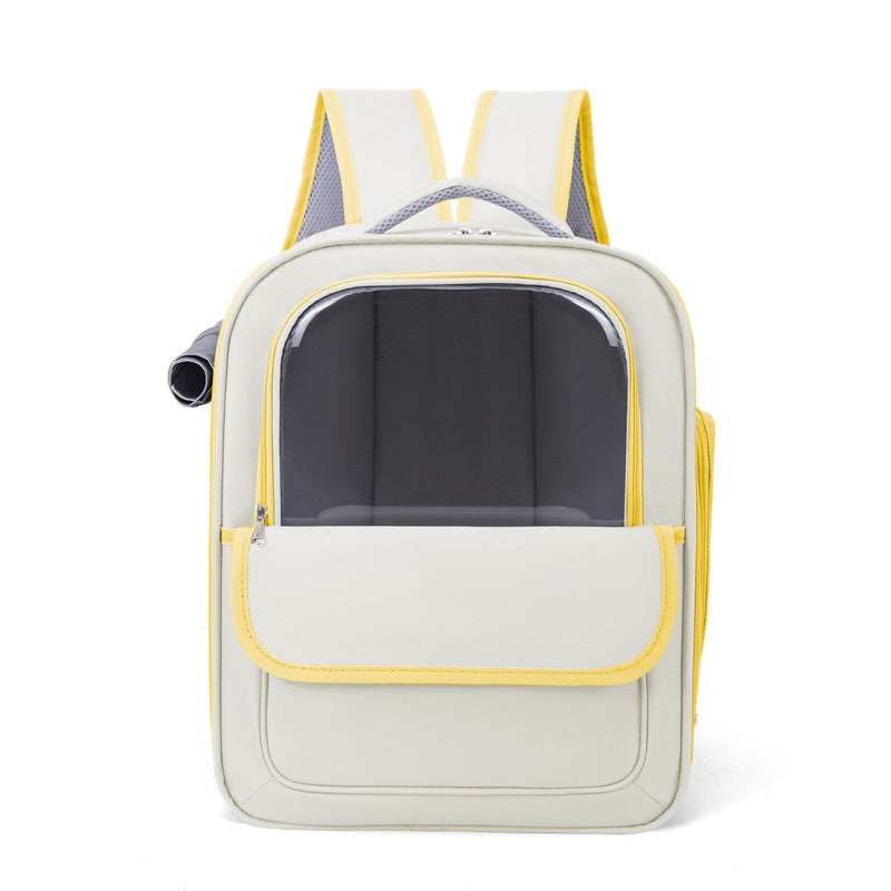 Beige And Yellow Spacious Pet Carrier Backpack with Clear Window – Comfortable Travel Bag for Cats & Small Dogs
