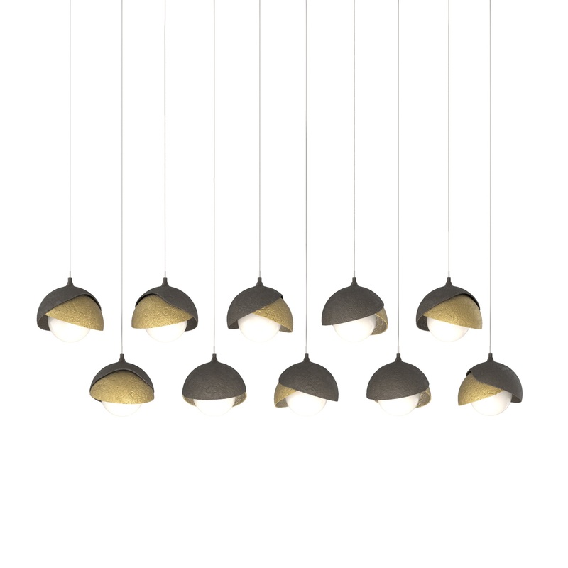 Brooklyn 10-Light Double Shade Pendant Dark Smoke Modern Brass