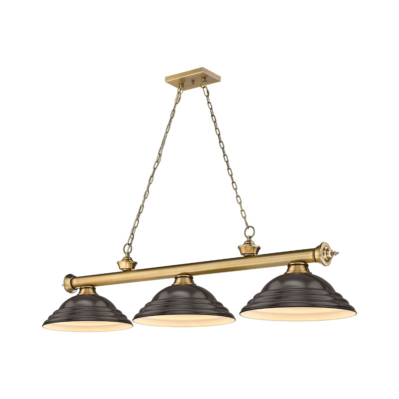 Cordon 3-Light Billiard Rubbed Brass Dome Bronze Steel