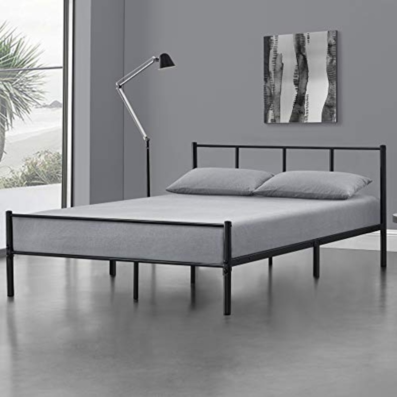 [en.casa] Struttura Letto in Metallo con Testiera e Pediera 160 x 200 cm Letto Matrimoniale Minimal Design – Nero