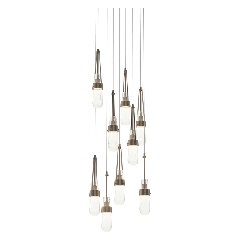 Link 9-Light Blown Glass Pendant Bronze Clear Bubble Glass (YG)
