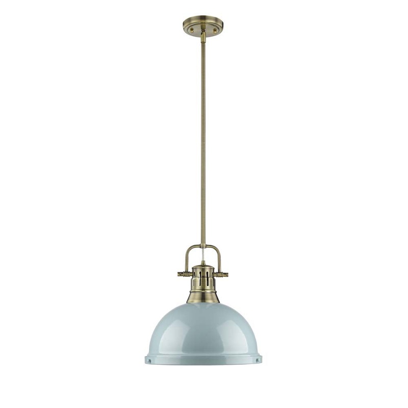 One Light Pendant from the Duncan Collection in Aged Brass Finish by Golden