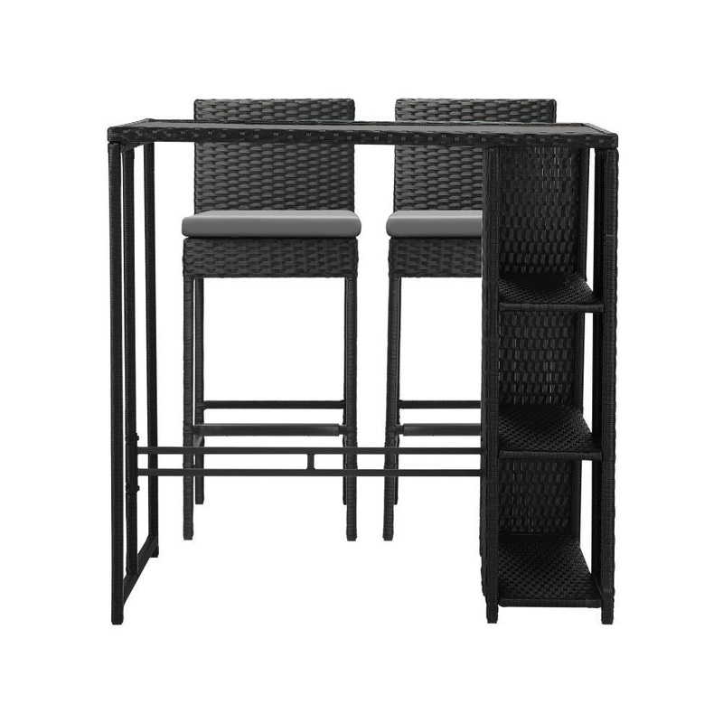 Outdoor Bar Table Stools Set Rattan 3 Piece