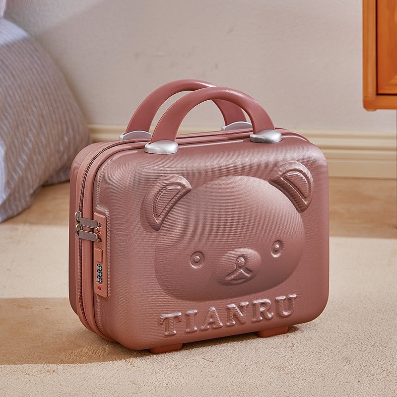Cute Bear Face Hard-Shell Storage Case with Lock – 14-Inch gold Travel Organizer