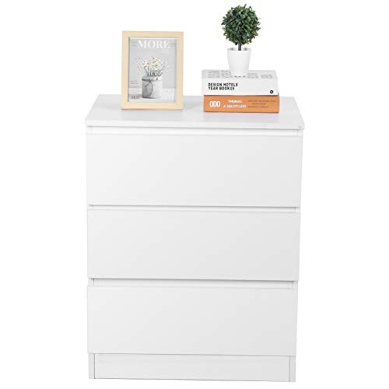 HYM 3 Cassetti Tavolo Notturno Cabinetto Comodino Ad Alto Comodino per Camera da Letto Lucido Bianco