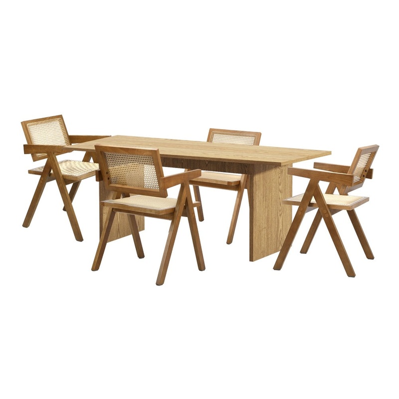 Oikiture 180cm Rectangular Dining Table with 4PCS Dining Chairs Wooden Walnut
