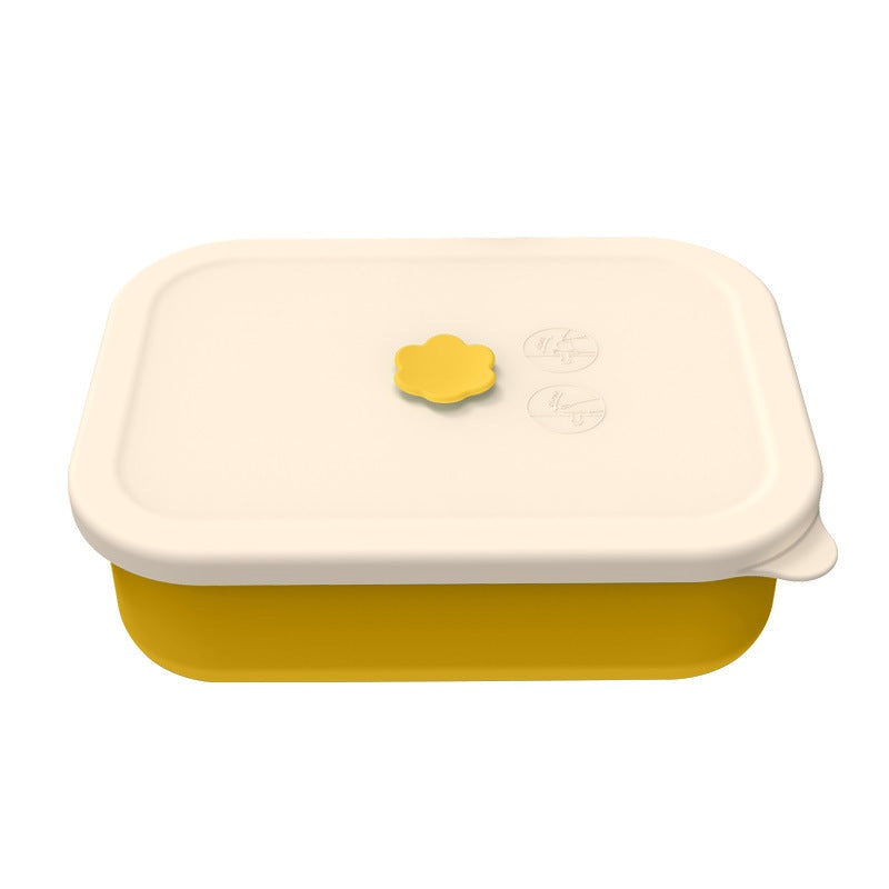 Yellow Microwave-Safe Silicone Lunch Box with 4 Compartments – Airtight Bento Box for Work and Travel