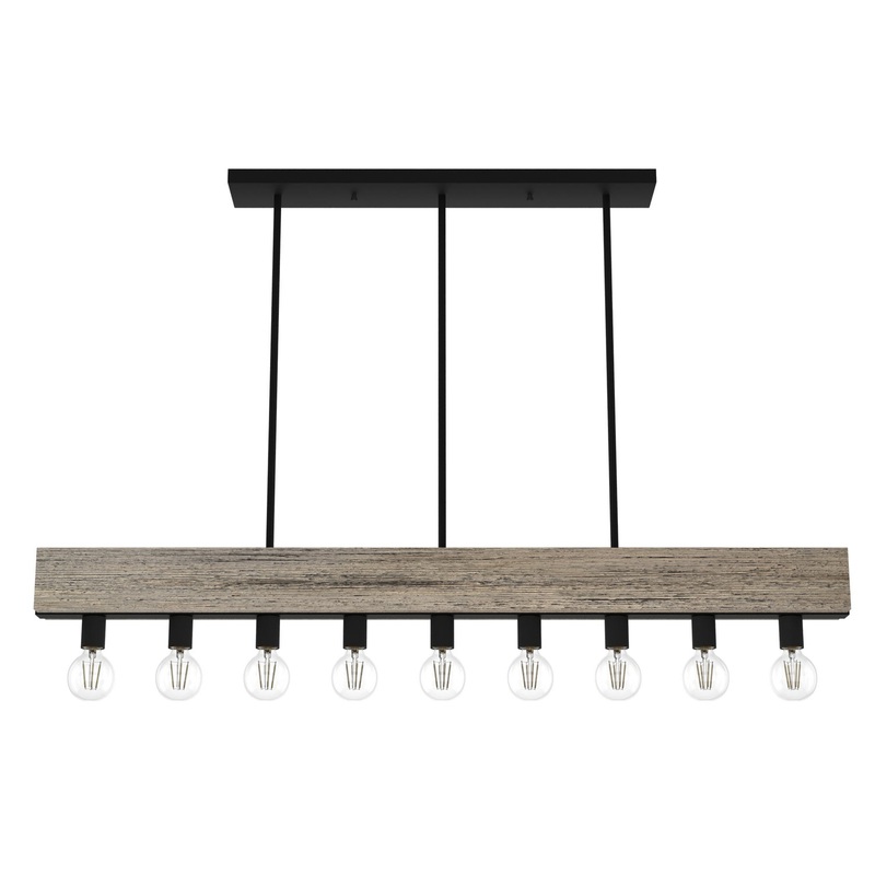 Nine Light Linear Chandelier from the Donelson Collection in Rustic Iron Finish by Hunter