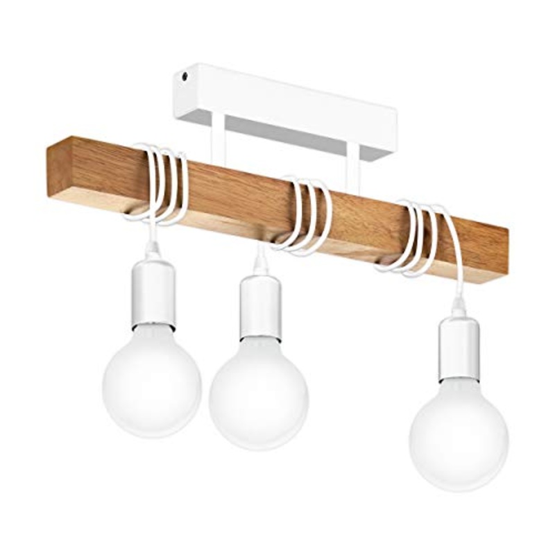 Plafoniera EGLO TOWNSHEND, plafoniera vintage a 3 punti luce, plafoniera dal design industrial, lampada a sospensione retr in acciaio e legno, colore: bianco, marrone, attacco: E27