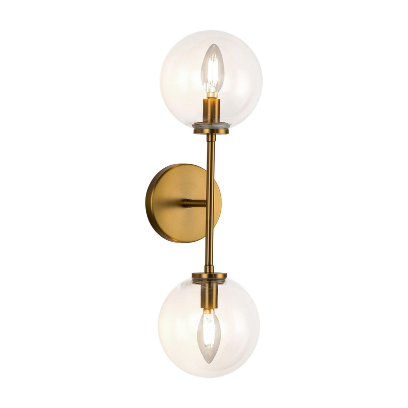 Two Light Wall Vanity from the Cassia Collection in Aged Brass/Clear Glass Finish by Alora