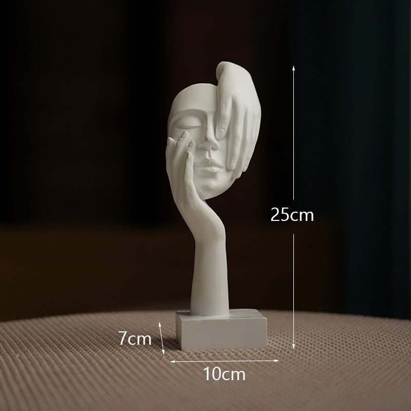 White Style 3 Elegant Abstract Face Sculpture – Modern Resin Art Figurine, Hand & Mask Home Decor Accent