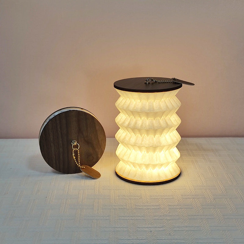 Foldable Telescopic Lantern Lamp – 3 Light Modes, USB Rechargeable, Wood/Paper Finish(white)
