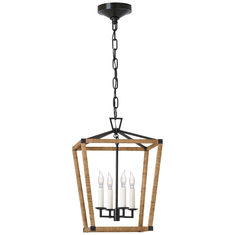 LED Lantern from the Darlana Wrapped Collection in Aged Iron and Natural Rattan Finish by Visual Comfort Signature