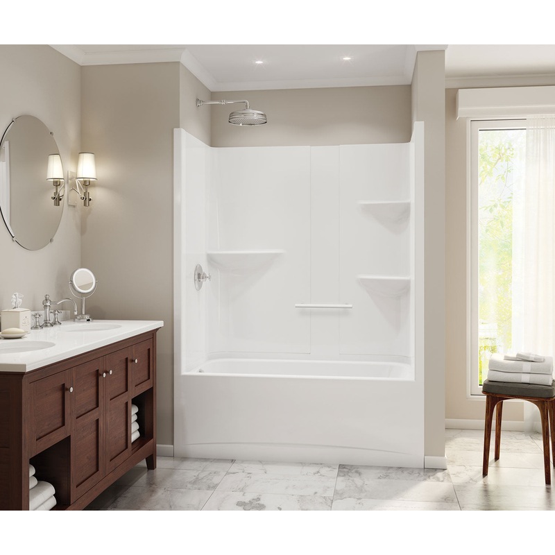 MAAX 105915-L-000-001 Camelia TS-6032 Acrylic Alcove Left-Hand Drain One-Piece Tub Shower in White