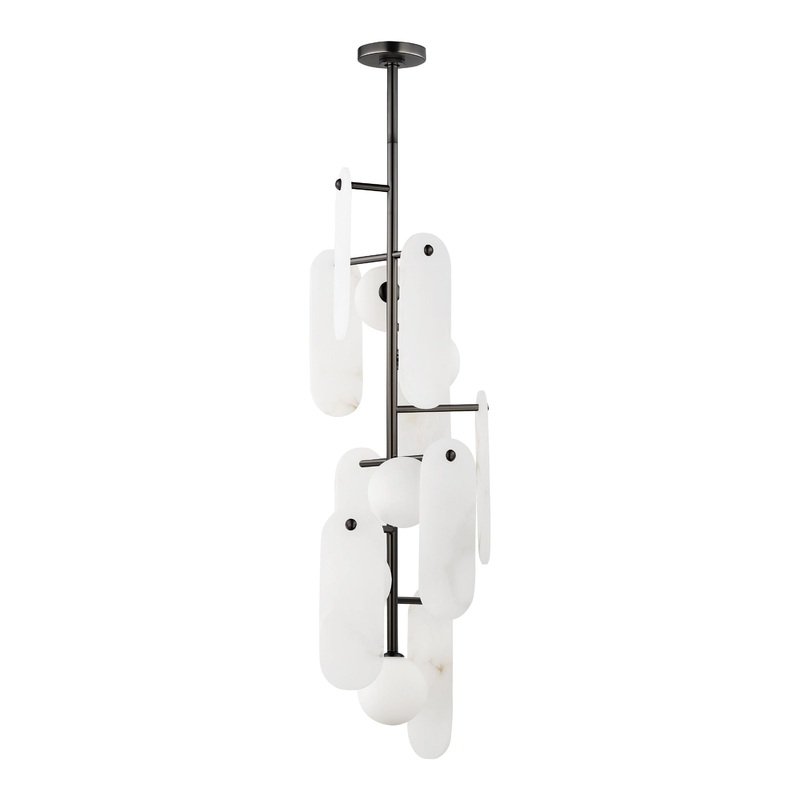 Megalith 5-Light Vertical LED Pendant Gunmetal White Alabaster