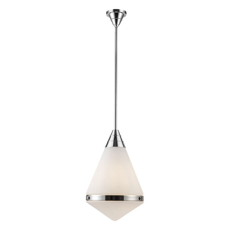 One Light Pendant from the Willard Collection in Polished Nickel/Matte Opal Glass Finish by Alora